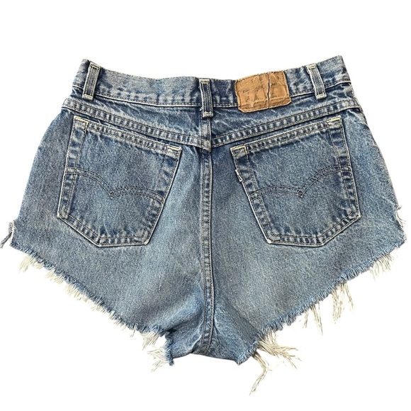 Vintage LEVI’S 90s Denim Shorts Size 11 Cut Offs White Label USA Red Batwing - Picture 1 of 11